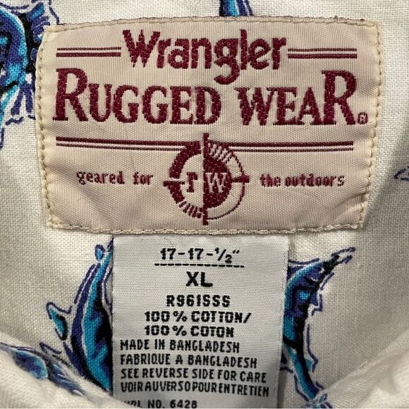 Wrangler Rugged Wear Men’s Short-Sleeve Button-Down – Sailfish Print – Size XL - Picture 7 of 8